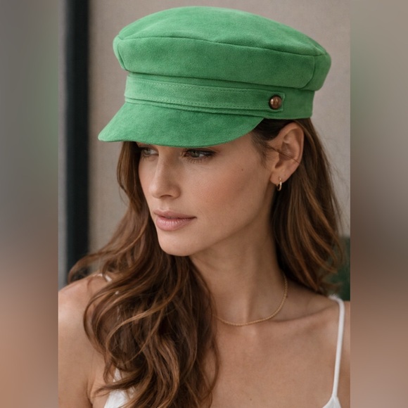 LACK OF COLOR LOLITA HAT CAP KELLY GREEN SUEDE LEATHER CAP HAT 70s RETRO SMALL main image 5